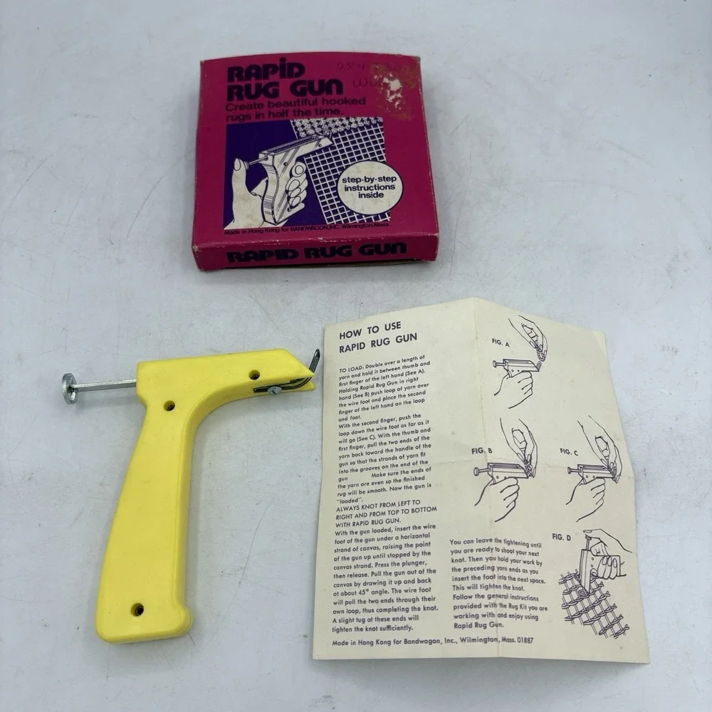 Vintage Rapid Rug Gun Latch Hook‎ Tool Original Box Crafting Instruction